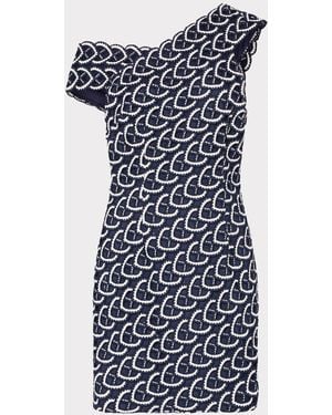 MILLY Leah One-Shoulder Heart Lace Mini Dress - Blue