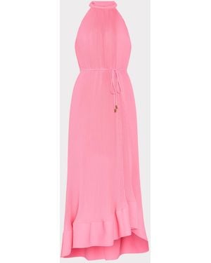 MILLY Nalani Pleated Midi Dress - Pink