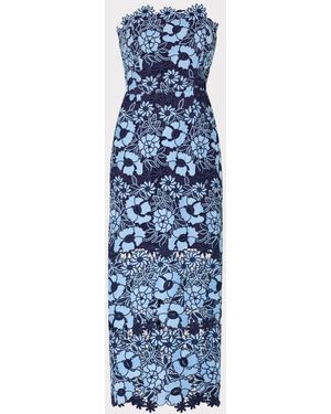 MILLY Kait Two Tone Floral Lace Midi Dress - Blue