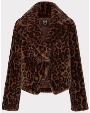 MILLY Arya Leopard Faux Fur Jacket - Brown
