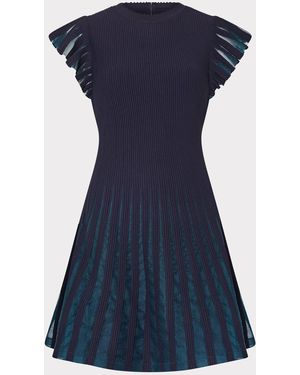 MILLY Sheer Flutter Sleeve Knit Mini Dress - Blue