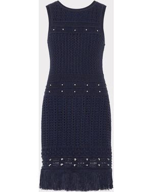 MILLY Beaded Fringe Knit Shell Dress - Blue