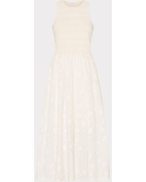 MILLY Geo Eyelet Knit Combo Midi Dress - White