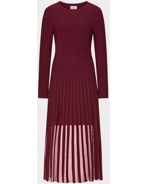 MILLY Sheer Knit Long Sleeve Midi Dress - Red