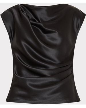 MILLY Kari Hammered Satin Top - Black
