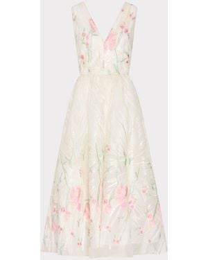 MILLY Tinsley Embroidered V-neck Dress - Natural