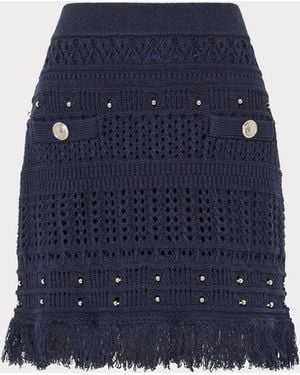 MILLY Beaded Fringe Mini Skirt - Blue