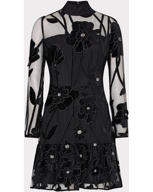 MILLY Remington Velvet Fleur Mockneck Mini Dress - Black