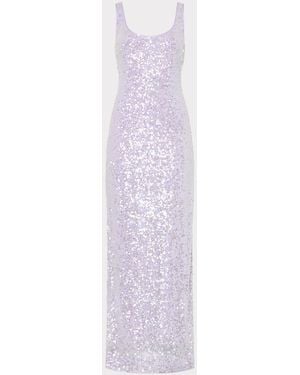 MILLY Tatum Stretch Shimmer Sequins Scoop Neck Dress - Pink