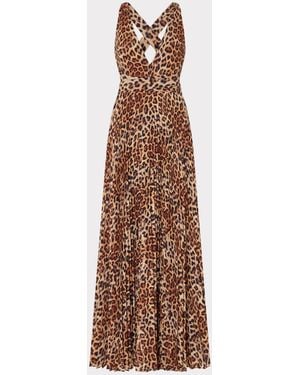 MILLY Oria Leopard Print Pleated Dress - Natural