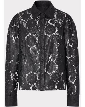 MILLY Arlo Textured Lace Button Down - Black