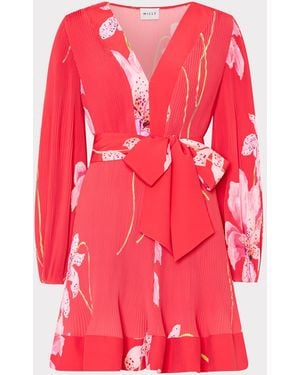 MILLY Liv Floral Pleated Mini Dress - Pink