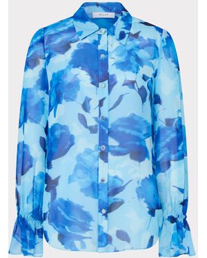 MILLY Lacey Blurred Blossom Printed Blouse - Blue