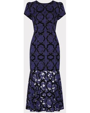 MILLY Tahlia Velvet Flocked Lace Dress - Blue