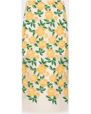 MILLY Marta Embroidered Midi Skirt - Metallic