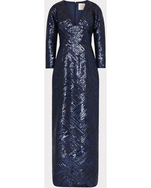 MILLY Jenna Long Sleeve Beaded Gown - Blue