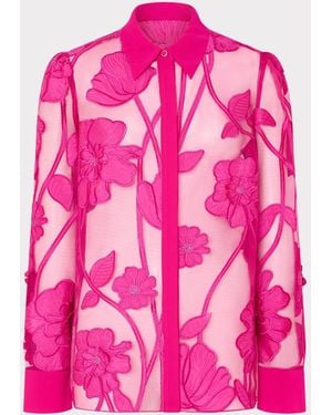 MILLY Ashton Grand Fleur Embroidered Top - Pink