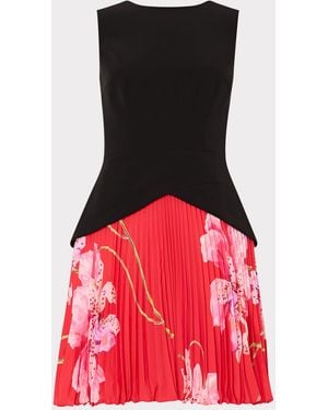 MILLY Haddy Printed Pleated Mini Dress - Red