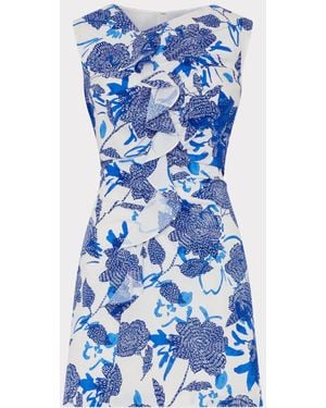 MILLY Novella Brushwork Floral Poplin Mini Dress - Blue