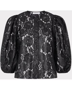 MILLY Nannie Textured Lace Top - Black