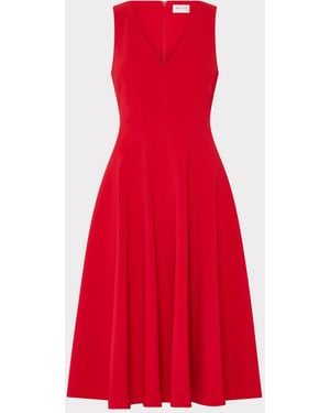 MILLY Linda Stretch Cady Midi Fit And Flare - Red