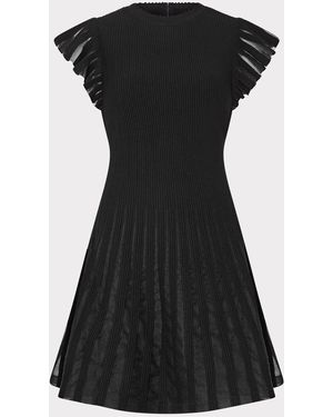 MILLY Sheer Flutter Sleeve Knit Mini Dress - Black