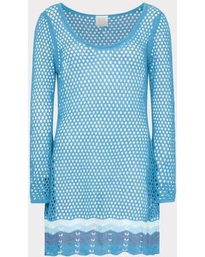 MILLY Crochet Mini Long Sleeve Cover-up Dress - Blue