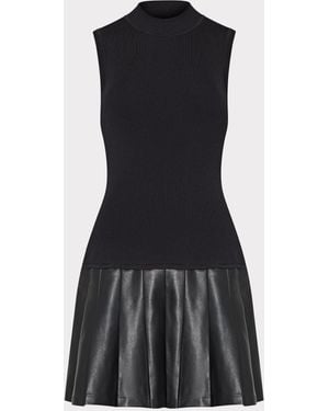 MILLY Leather Skirt Knit Dress - Black