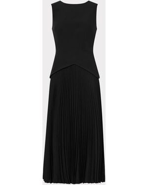 MILLY Haddy Pleated Midi Dress - Black