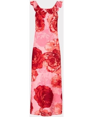 MILLY Scarlett Printed Ruffle Neck Dress - Red