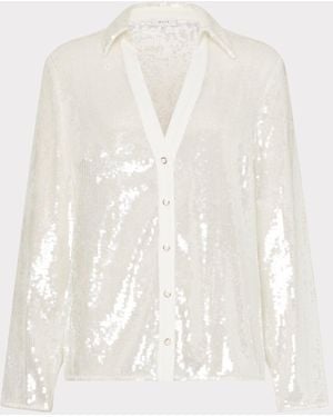 MILLY Rory Solid Sequin Blouse - White