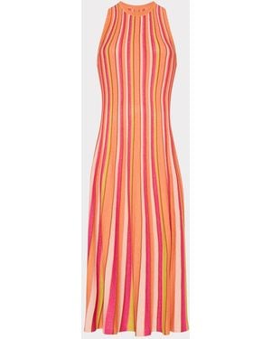 MILLY Multi Color Stripe Sleeveless Midi Dress - White