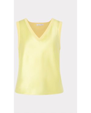 MILLY Satin Knit Combination V-neck Shell Top - Yellow