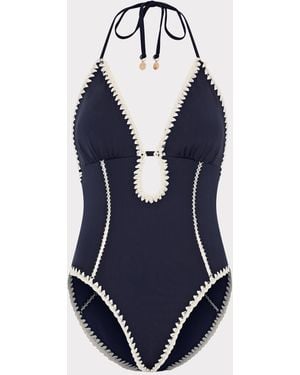 MILLY Cutout Crochet Trim One-piece - Blue