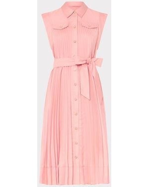 MILLY Johanna Pleated Twill Midi Dress - Pink