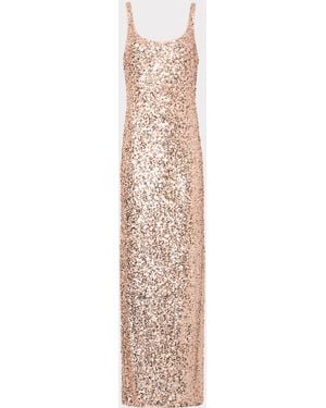 MILLY Tatum Stretch Shimmer Sequins Scoop Neck Dress - White