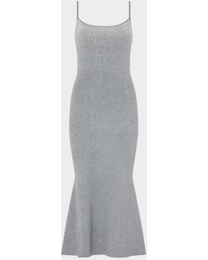 MILLY Ricky Metallic Rhinestone Midi Dress - Gray