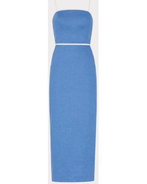MILLY Amara Linen Contrast Midi Dress - Blue