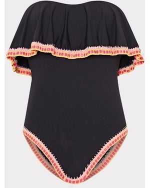 MILLY Strapless Crochet Ruffle One Piece - Black