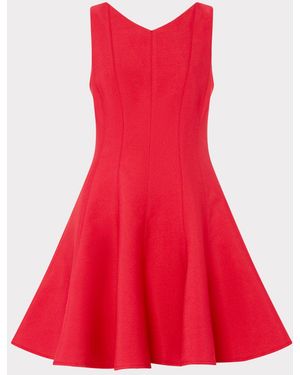 MILLY Sleeveless Stretch Cady Fit And Flare - Red