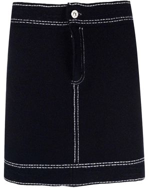 Barrie Contrast-Stitching Denim Mini Skirt - Blue