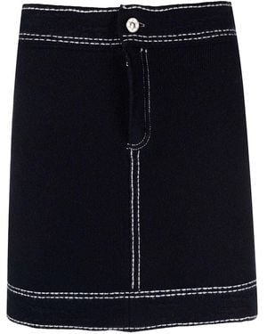 Barrie Contrast-Stitching Denim Mini Skirt - Blue