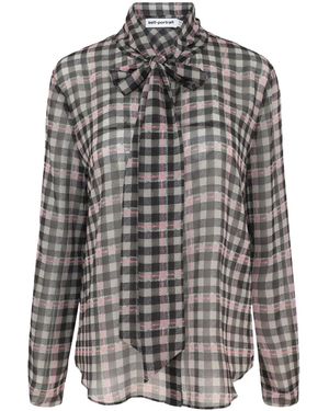 Self-Portrait Check Chiffon Blouse - Multicolour