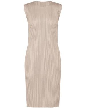 Issey Miyake Pleats Please New Colourful Basics Dress Greige - White