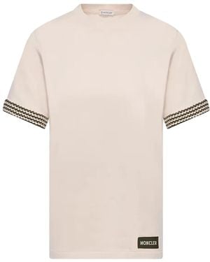 Moncler Crochet-Trimmed Cotton Logo T-Shirt Cream - Natural
