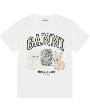 Ganni Animal Print T-Shirt Bright - White