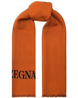 ZEGNA Logo Wool Scarf - Orange