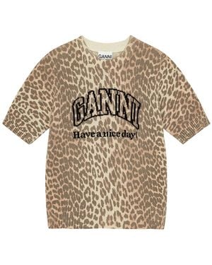 Ganni Graphic Jumper Leopard - Natural