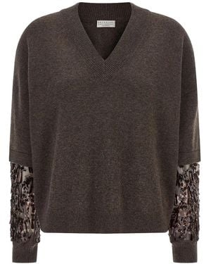 Brunello Cucinelli Embellished Cashmere Jumper - Brown