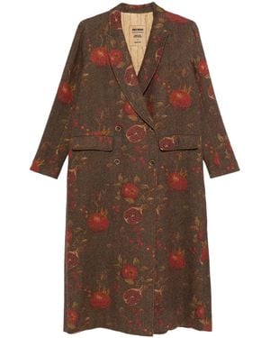 Uma Wang Pomegranate-Print Double-Breasted Coat Tan - Brown